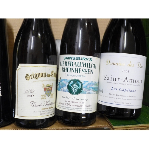 830 - Nine bottles of mixed wines including Liebfraumilch, Mosel, Saint-Emilion Grand Cru, Paul Masson, et... 