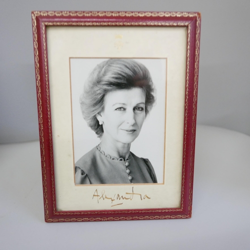 847 - A black and white photograph of Princess Alexandra, The Honorable Lady Ogilvy signed in a red leathe... 