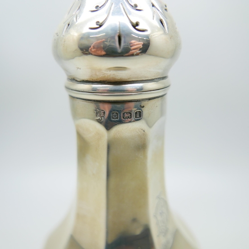 849 - A silver shaker, Birmingham 1910, 166g, bears initials