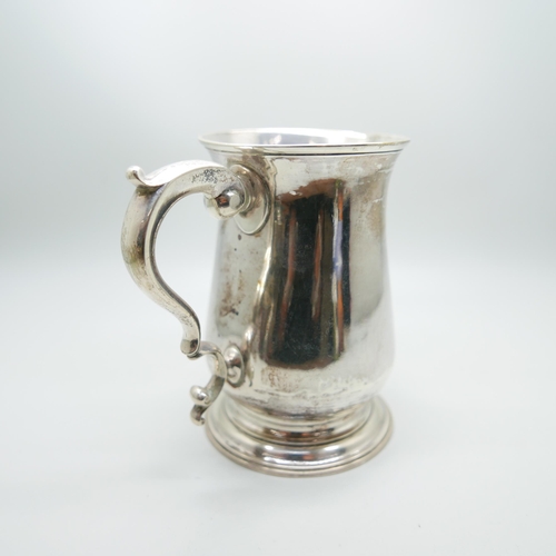 854 - A George III silver tankard, London 1767, by William and James Priest with later engraving, double s... 