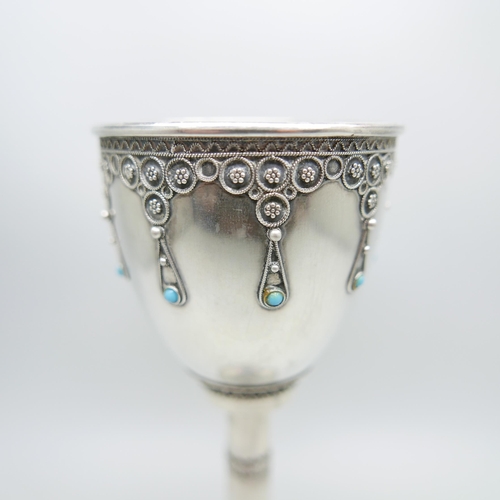 857 - A Stanetzky 20th Century silver and turquoise goblet with beaded detail, 97.6g, 14.5cm