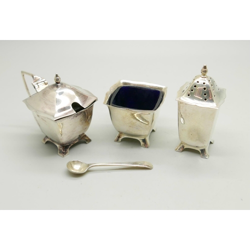 873 - A three piece silver condiment set, 72g