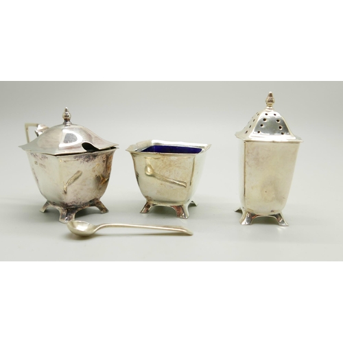 873 - A three piece silver condiment set, 72g