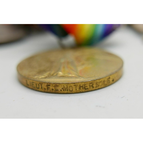 887 - A set of three WWI medals to Lieut. F.E. Mothersole, 5th Infantry, the Star marked Pte., with four d... 