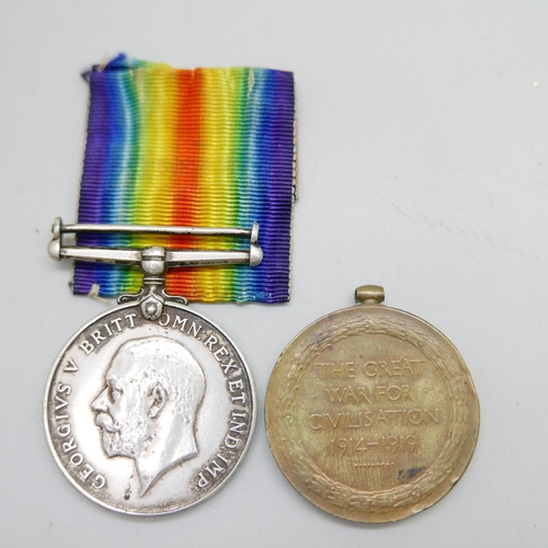 889 - Two WWI medals, Victory Medal to 801406 A. Sjt. T. Gozzard RA, the War Medal marked Eric P. Scott