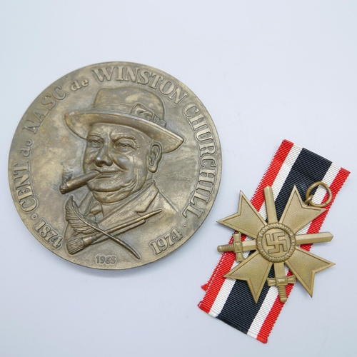 893 - A German Third Reich War Merit Cross and a Winston Churchill medallion