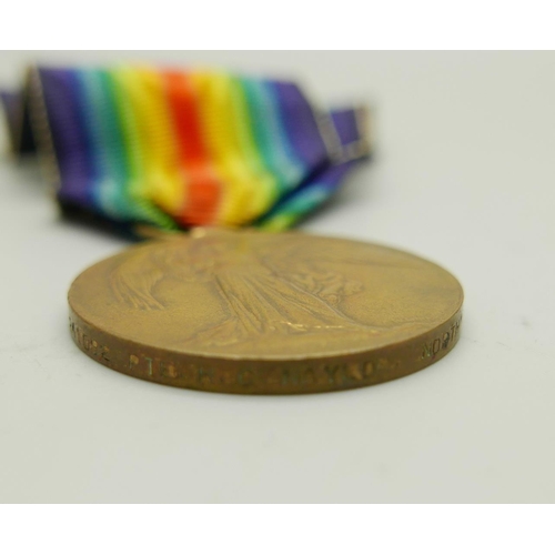 894 - A WWI Victory Medal, 241092 Pte. H.C. Naylor Northumberland Fusiliers, and a dog tag, Mallows 212989... 