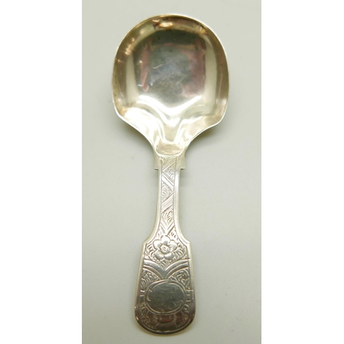 921 - A Victorian silver caddy spoon, Birmingham 1858, George Unite