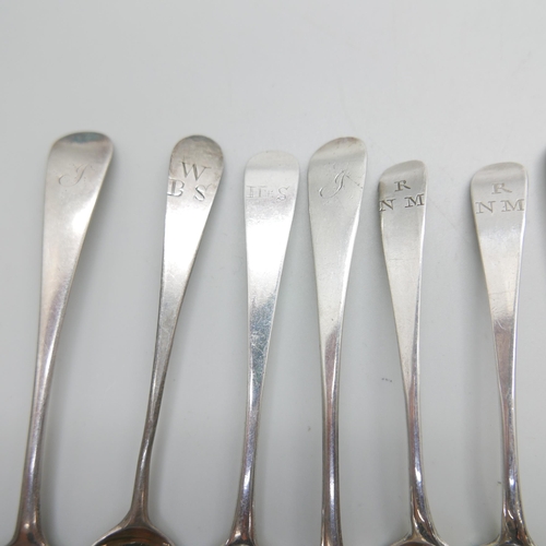 928 - Nine silver spoons by the Bateman family and one other silver spoon, 146g