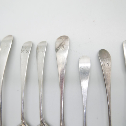 928 - Nine silver spoons by the Bateman family and one other silver spoon, 146g