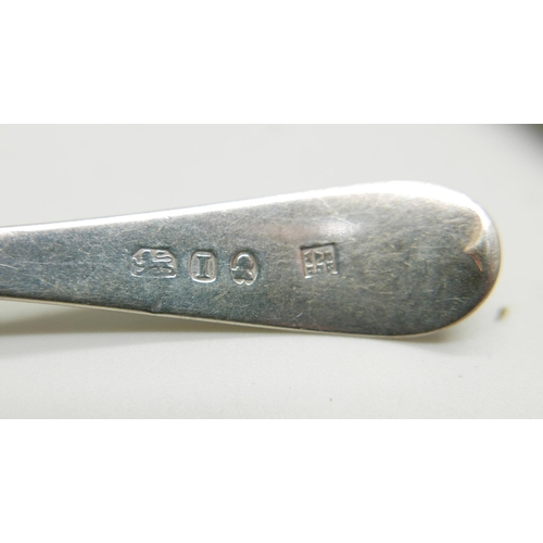 928 - Nine silver spoons by the Bateman family and one other silver spoon, 146g