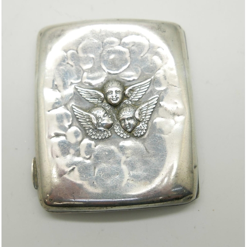 935 - A silver cigarette case, Reynolds Angels detail, a/f, 72g