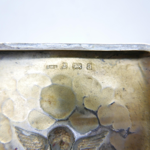 935 - A silver cigarette case, Reynolds Angels detail, a/f, 72g