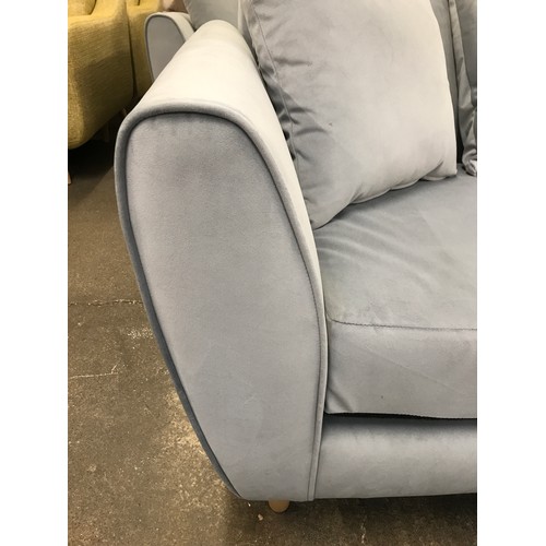 1467 - A steel blue velvet corner sofa and three seater sofa