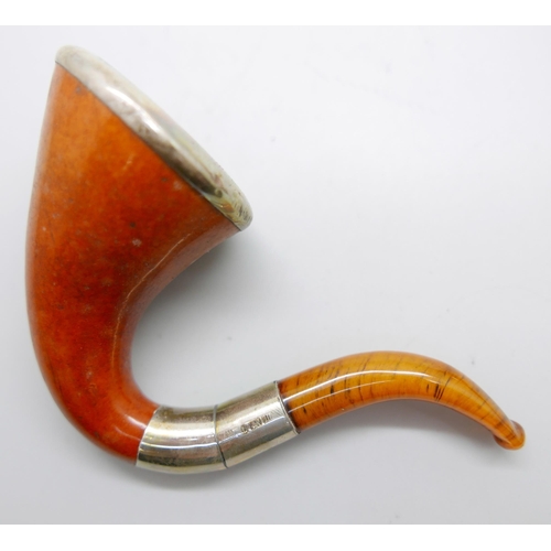 950 - Two Calabash pipes with silver mounts and amber stems, cased