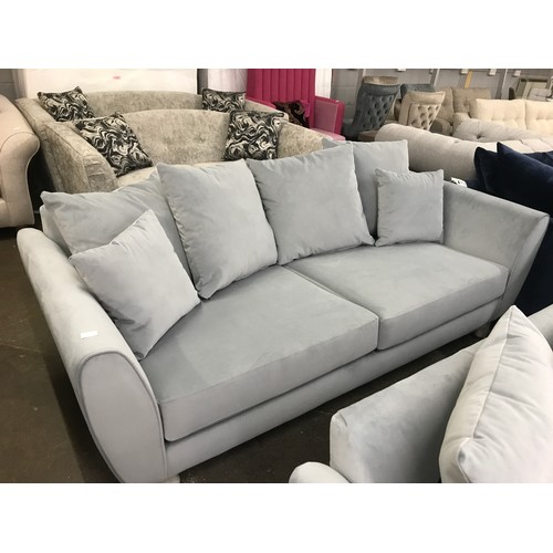 1467 - A steel blue velvet corner sofa and three seater sofa