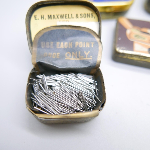 958 - A collection of eight wind-up gramophone needles tins, (all containing needles)