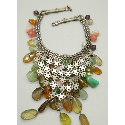 992 - A Rajistani silver stone set necklace