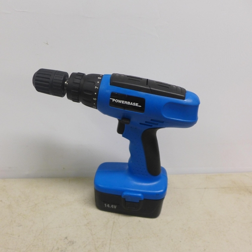 2008 - A Powerbase 638966 14.4v cordless battery drill, with battery and charger in case