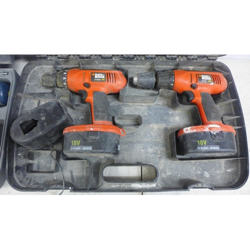 2009 - Five assorted cased drills including a Toledo TCD-240012 24v cordless power drill and a Fern power d... 