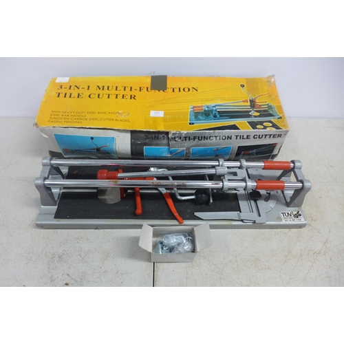 2021 - A 3-in-1 multi-function tile cutter with steel base and carbide steel cutter blades