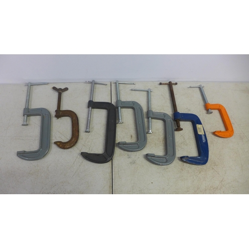 2027 - 7 Assorted G-clamps with one F-clamp and 4 sash clamps