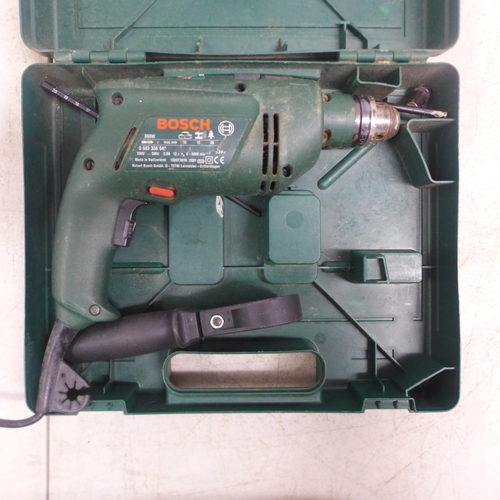 2032 - Two Stanley tool boxes and a set of Stanley screwdrivers and Bosch PSB600RE 240v hammer drill