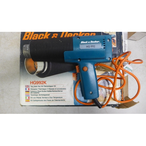 2050 - A Blackspur 25 78w glue gun and glue sticks, a Black and Decker HG992K heat gun, a Steiner Purglue 5... 