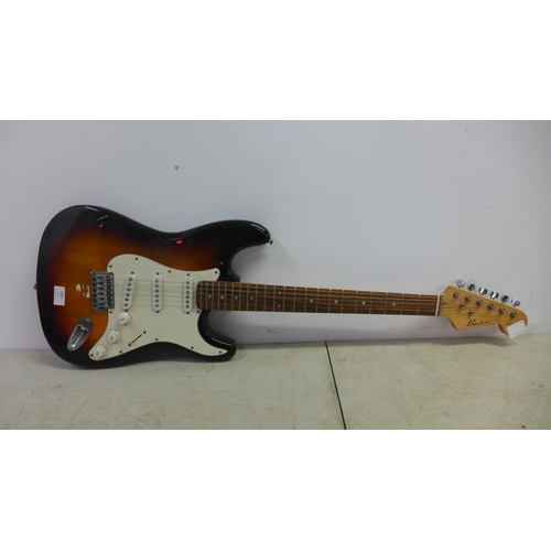 2089 - A Boston Strat style Sunburst electric guitar, a Gear 4 Music S15A 15w acoustic amplifier, an  Airbr... 