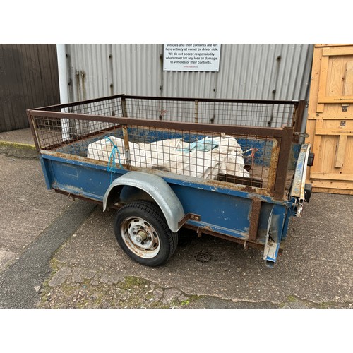 2400 - A two wheel, single axle trailer (2m x 1m) with a trailer board and a large tarpaulin cover