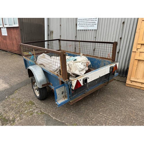 2400 - A two wheel, single axle trailer (2m x 1m) with a trailer board and a large tarpaulin cover