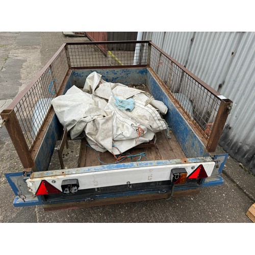 2400 - A two wheel, single axle trailer (2m x 1m) with a trailer board and a large tarpaulin cover