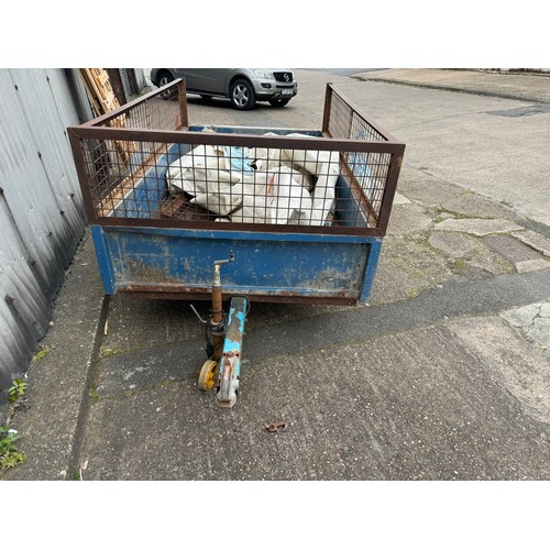 2400 - A two wheel, single axle trailer (2m x 1m) with a trailer board and a large tarpaulin cover