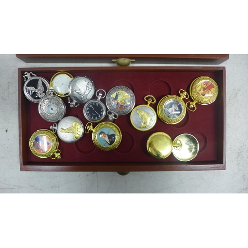 2109 - A display cabinet with three drawers of pocket watches