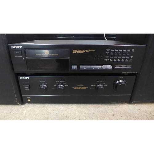 2119 - A Sony hi-fi music system, Sony speaker system (SS-176E), a Sony integrated stereo amplifier (TA-F24... 