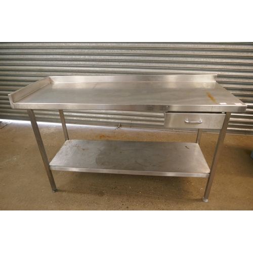 2172 - A 158 x 58cm stainless steel kitchen prep table with single drawer