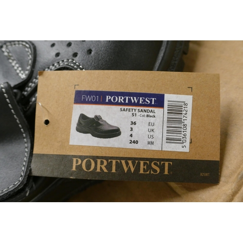 2351 - 12 Pairs of unused FWO1 Portwest size 3 Uk black safety sandals