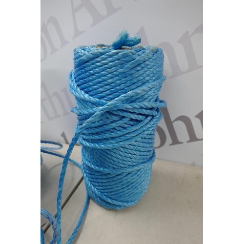 2390 - Three reels of blue heavy-duty polypropylene rope in assorted lengths