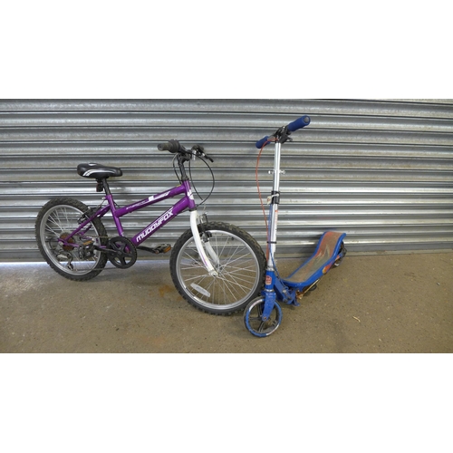 2166 - A Muddyfox Synergy 20 girl's MTB and a Space scooter