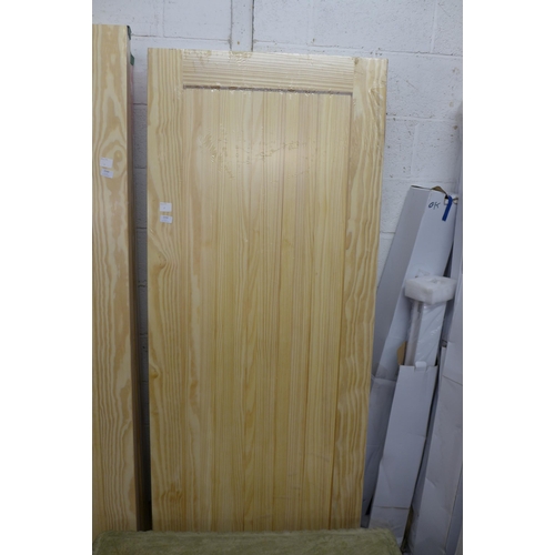 2239 - 5 clear pine internal doors - all 762mm X 1981 - Packaged and unused