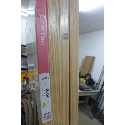 2247 - 4 clear pine internal panel doors - 2 size 2040 X 726mm, one 838 X 1981mm and one 2040 x 826mm  - un... 