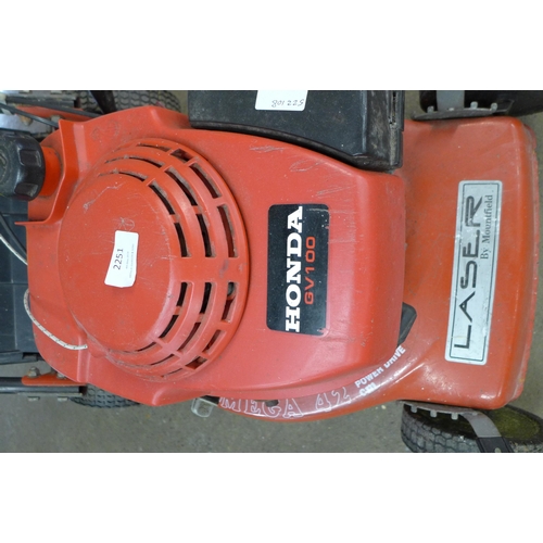 2251 - A Laser by Mountfield Power Drive petrol lawn mower with a Honda GV100 petrol engine and collection ... 