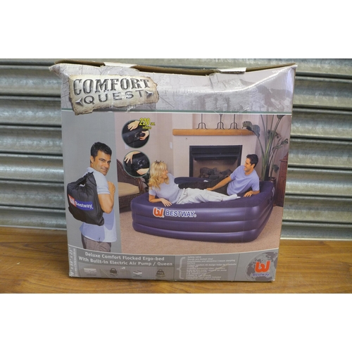 2288 - A Bestway Comfort Quest deluxe flocked queen air bed with built in electric pump