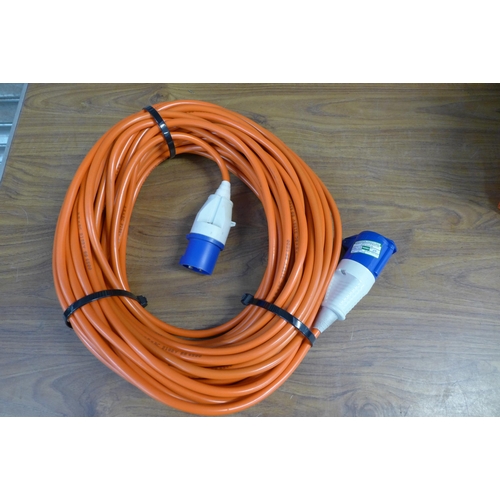 2304 - 2 Caravan/motor home hook up cables, a length of aerial cable, a waste tank and a 12v oscillating ca... 