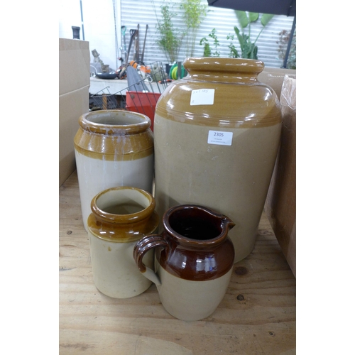 2305 - Three stoneware jars and a stoneware jug