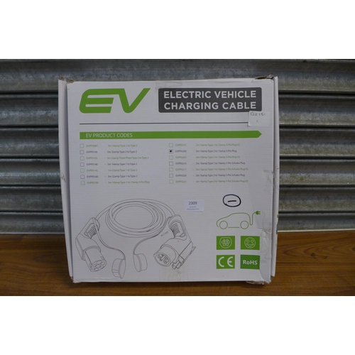 2309 - An electric vehicle charging cable EVPP0200, 5m, 10Amp type 2 to 13A 3-pin plug - unused