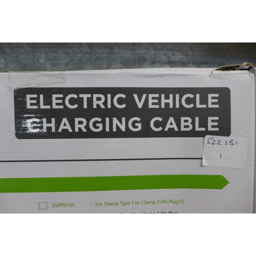 2309 - An electric vehicle charging cable EVPP0200, 5m, 10Amp type 2 to 13A 3-pin plug - unused