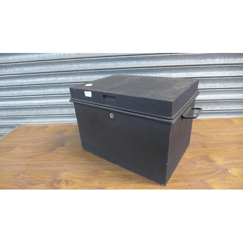 2314 - A 46 x 33 x 33cm metal lock box with key