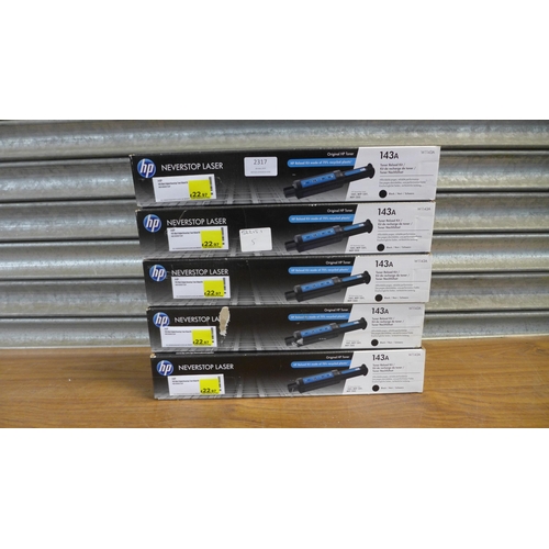 2317 - Five Hewlett Packard HP 143A Neverstop Laser black ink cartridges for laser printer (unused)