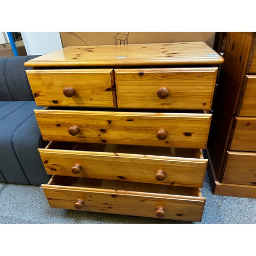 1544 - Pine five drawer chest